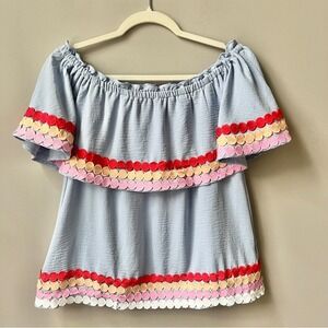 Entro Blouse Top Women's‎ Small Off the Shoulder Ruffles Light Blue Feminine